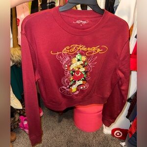 Ed Hardy Burgundy Sweatshirt with Bold Graphic